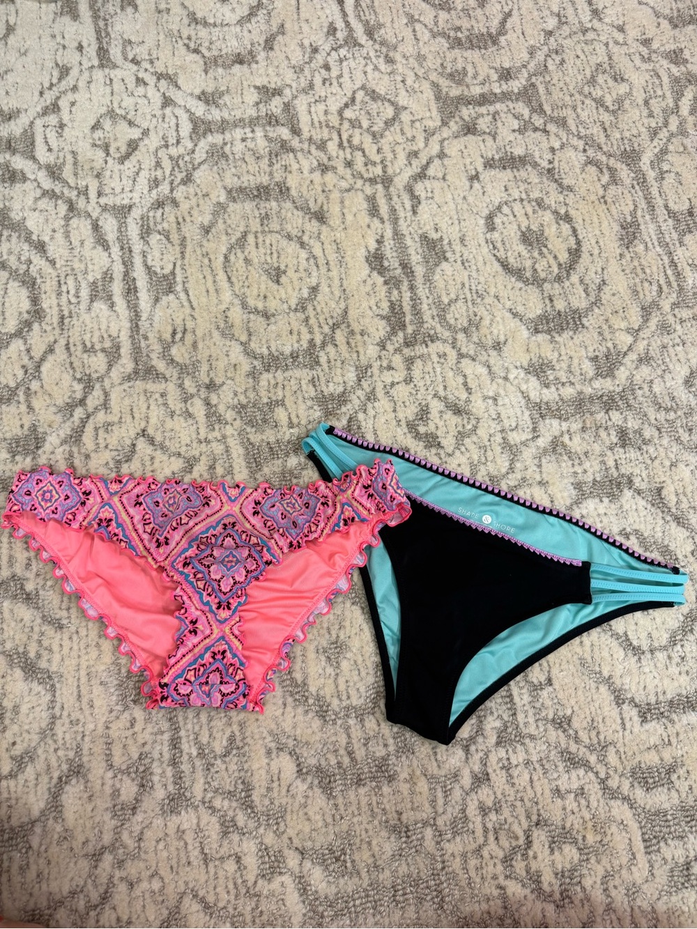 Target Women’s Bikini Bottoms - Pink Pattern & Black with Teal